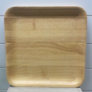 Olive & Thyme Square Wooden Serving Tray Natural Rubberwood 12x12 Minimalist